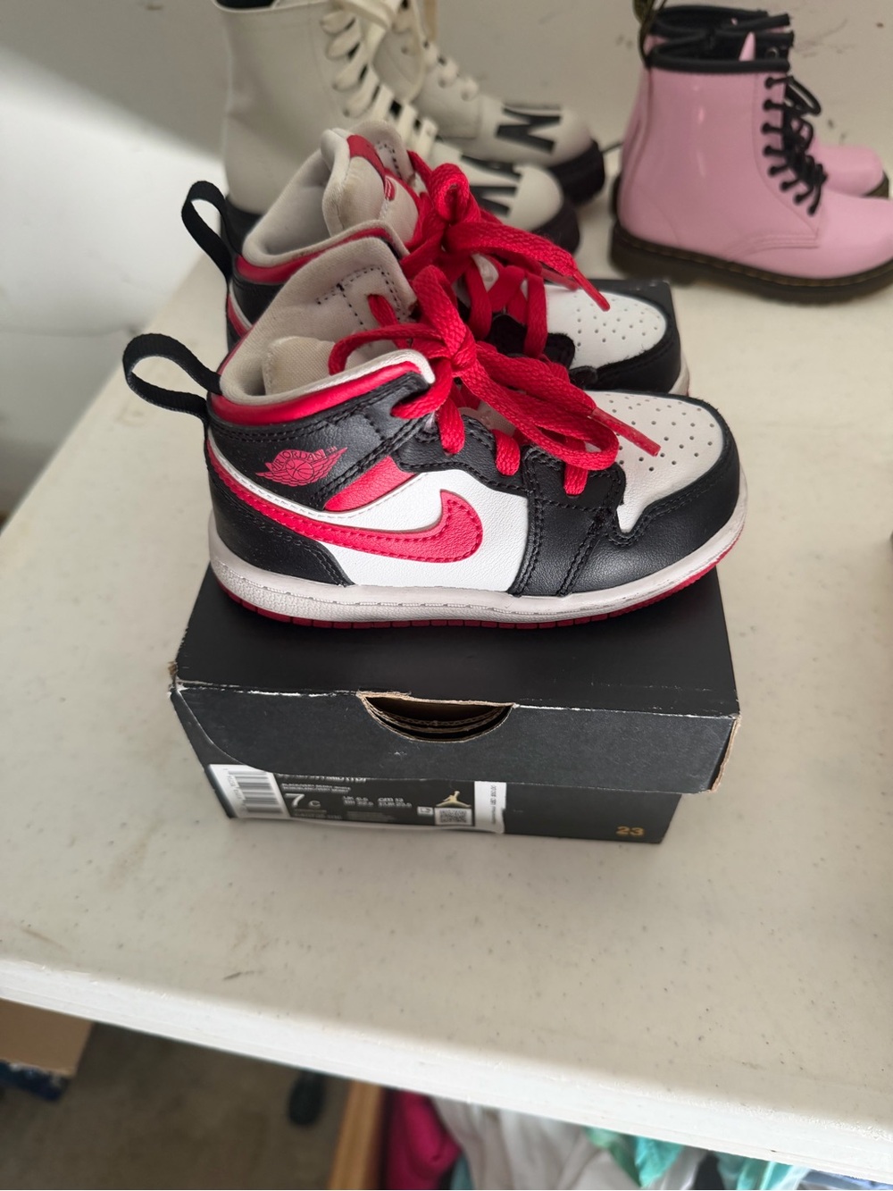 Nike Kids Black, White & Pink Mid-Top Sneakers